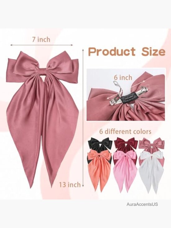 6 Pcs Satin Bow Hair Clips, Large Duckbill Barrettes main image 6